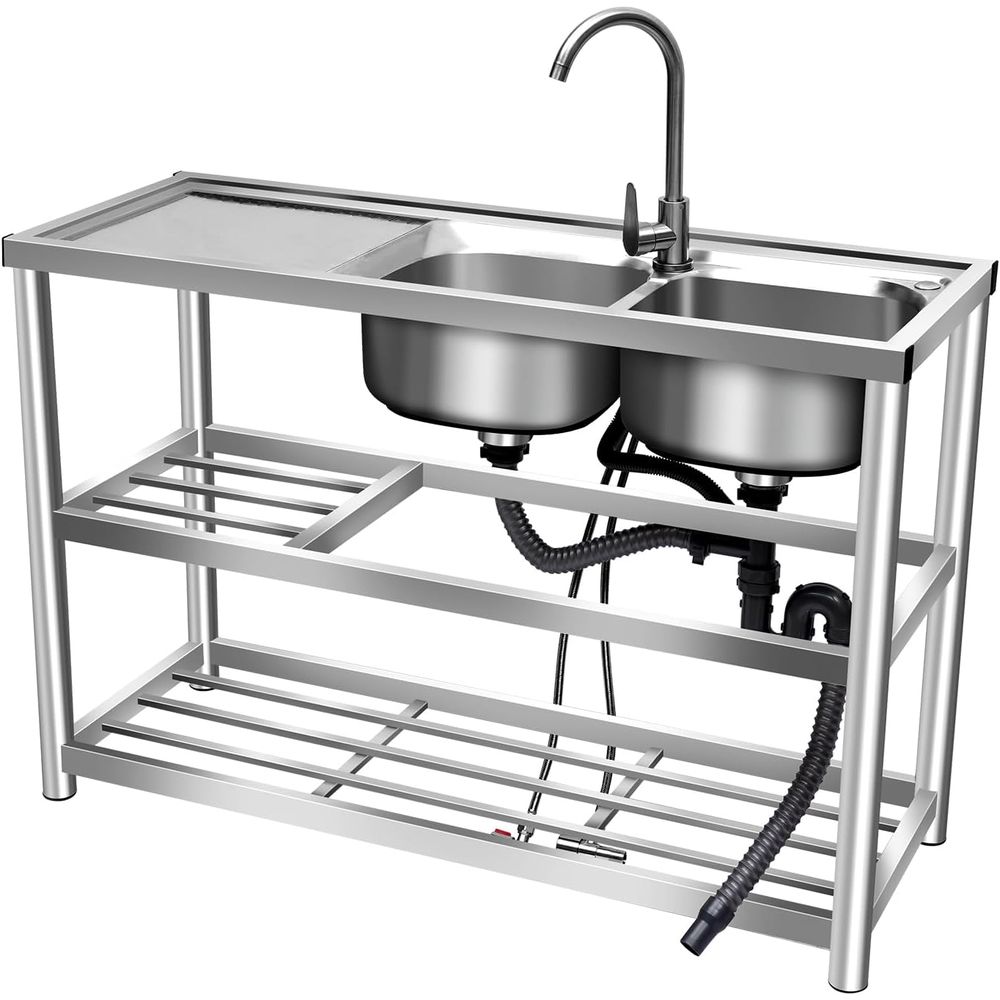 Commercial Kitchen Double Sink - 2 Gewerbliche Küchenspülen + Arbeitsplatte Edelstahl