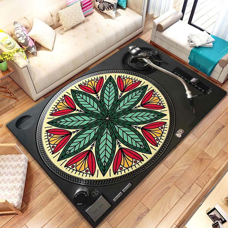 Commercial Kitchen Vinyl - Musik-Vinyl-Schallplattenspieler-Muster Teppich für Schlafzimmer Wohnzimmer Küche