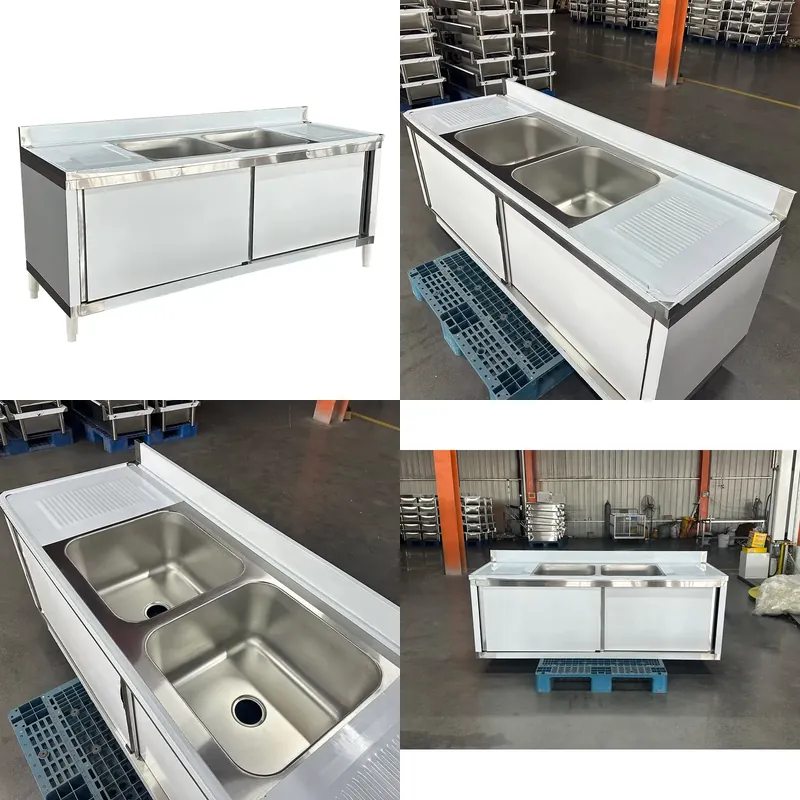 Commercial Kitchen Double Sink - Gewerbliche Ausstattung 304 Edelstahl-Spüle Doppelbecken-Spüle Küchen-Integrierter