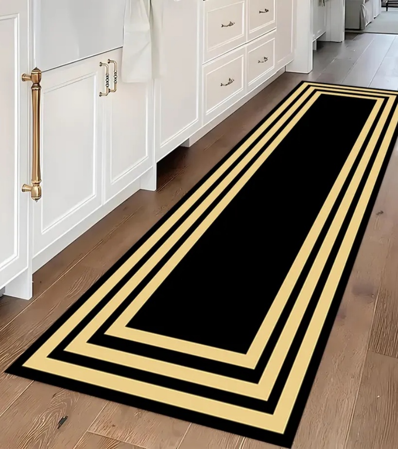 Commercial Kitchen Non Slip Flooring - Luxuriöser Schwarz-Goldener Griechischer Schlüsselmuster-Teppich Moderner Minimalistischer