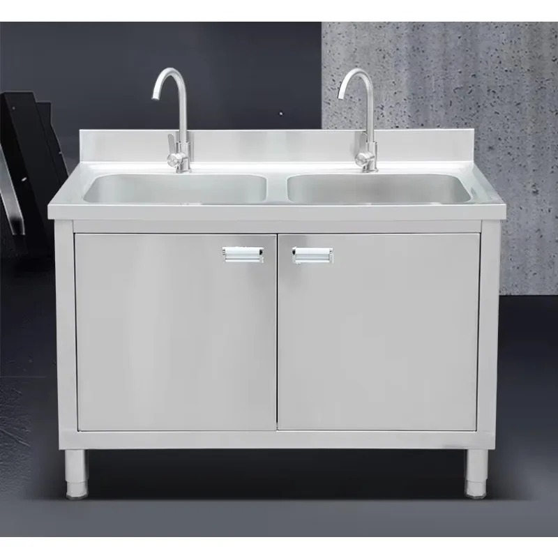 Commercial Kitchen Double Sink - Gewerblicher Edelstahl-Spülenschrank 304 Küche Einzel- Doppel-