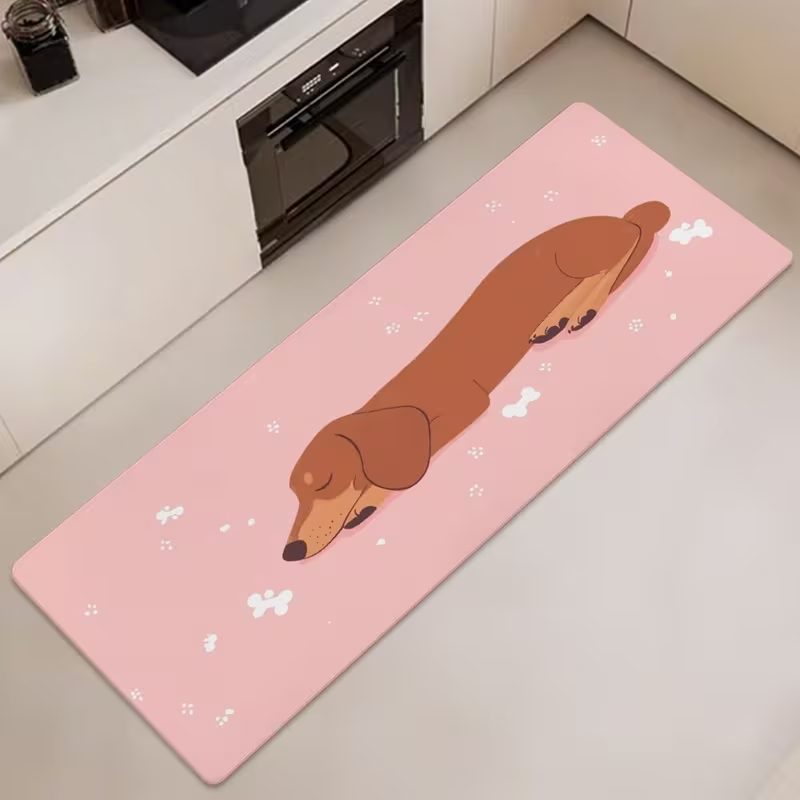 Commercial Kitchen Non Slip Flooring - Niedlicher schlafender Dackel, langer Küchenteppich, rosa