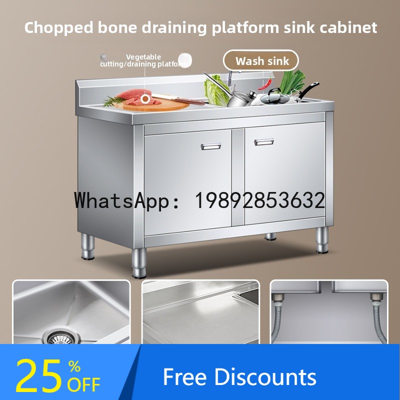 Commercial Kitchen Double Sink - CZ Moderner, minimalistischer Spülbeckenschrank aus Edelstahl