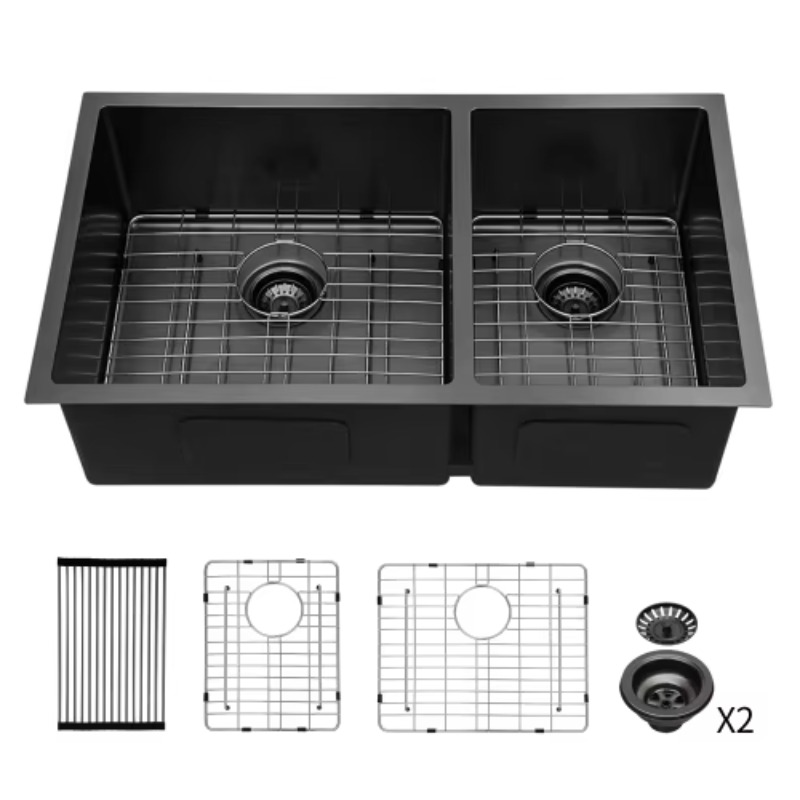 Commercial Kitchen Double Sink - ATV Moderne Große Doppelbecken-Küchenspüle mit Abtropfbrett