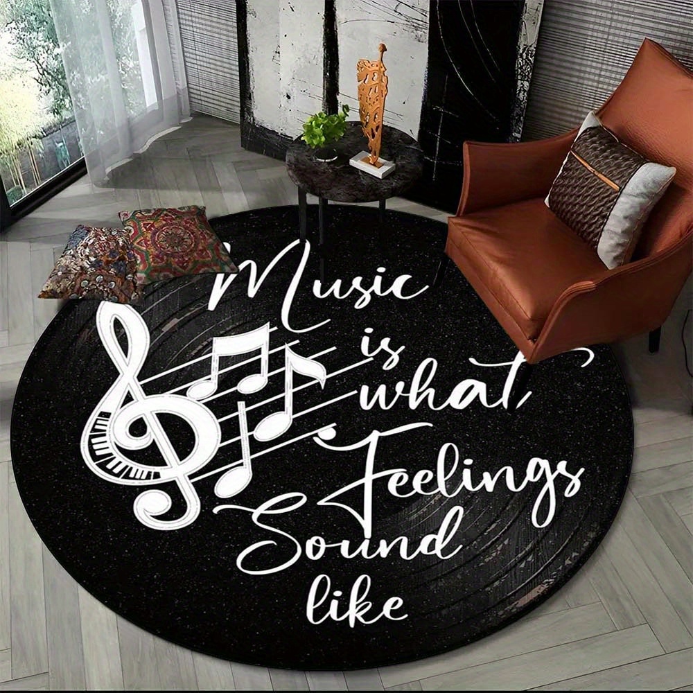 Commercial Kitchen Vinyl - Runder Teppich mit Musik-Vinyl-Schallplattenmuster, rutschfeste Soft-Touch-Matte
