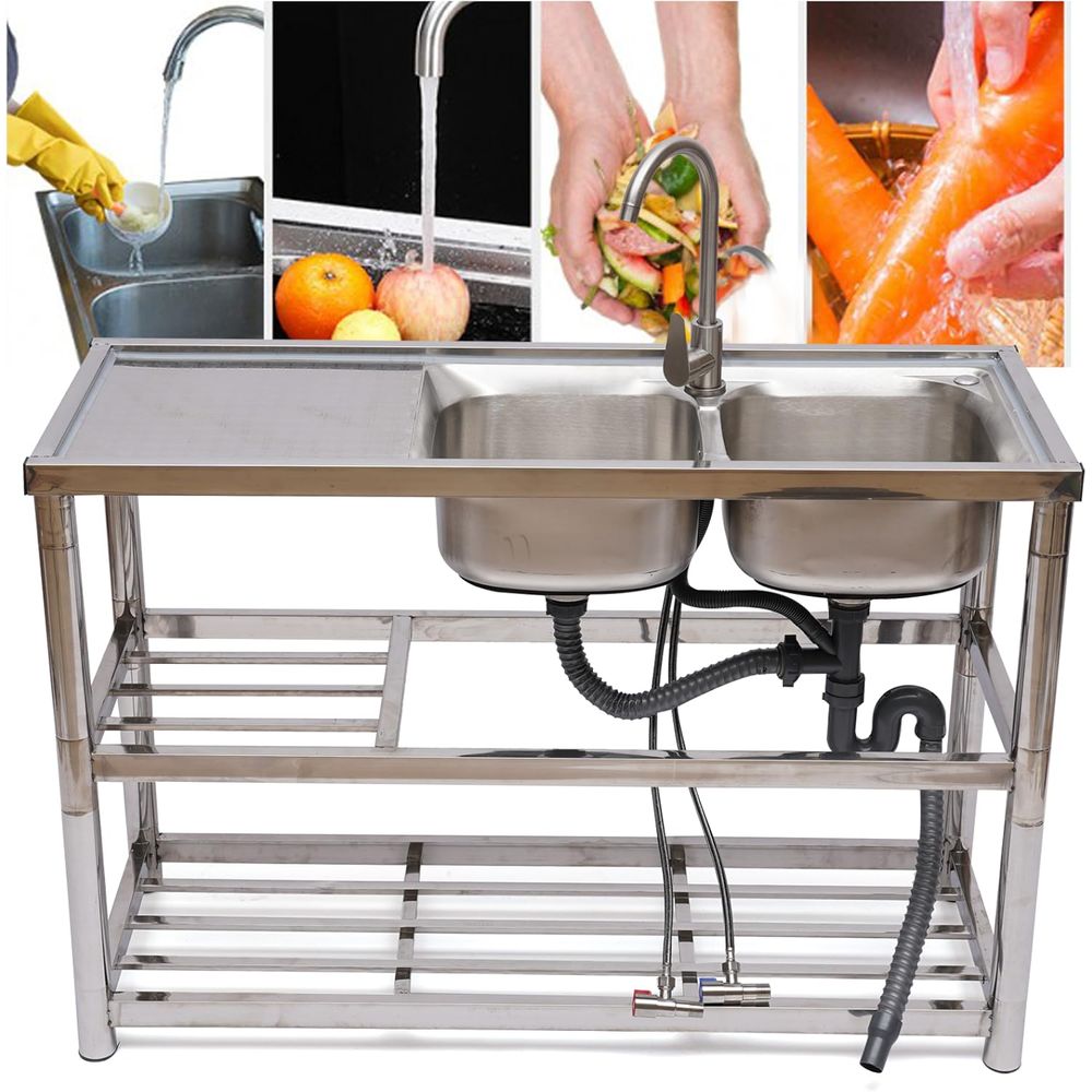 Stehende Edelstahl-Doppelspüle – Commercial Kitchen Double Sink Bewertung und Preis