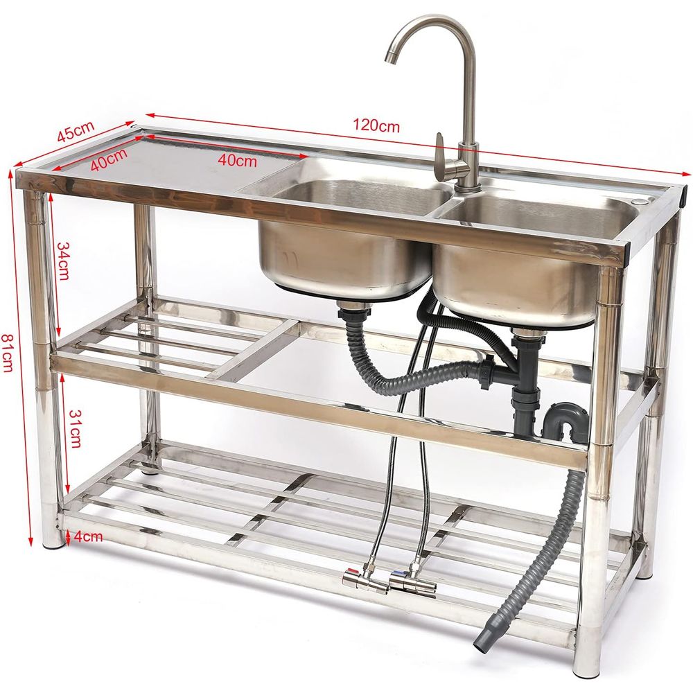 Stehende Edelstahl-Doppelspüle – Commercial Kitchen Double Sink Bewertung und Preis