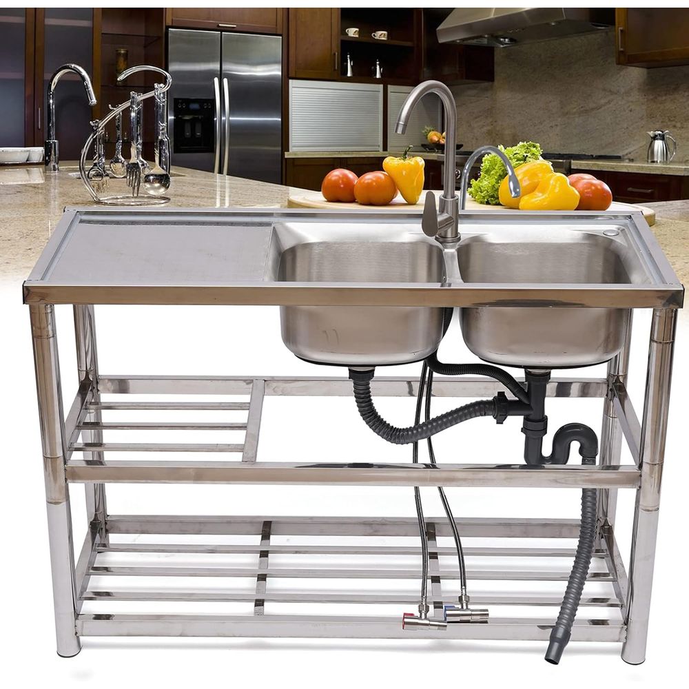 Stehende Edelstahl-Doppelspüle – Commercial Kitchen Double Sink Bewertung und Preis