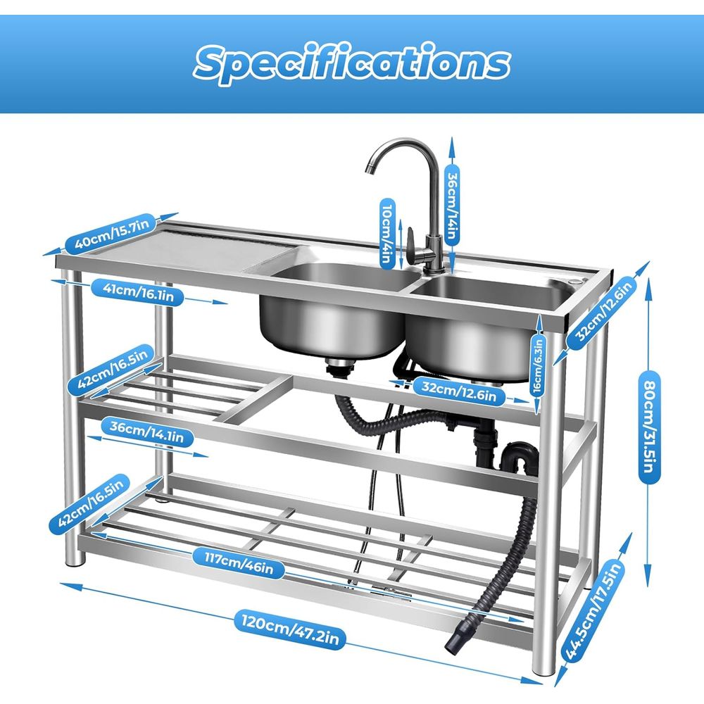 2 Gewerbliche Küchenspülen + A – Commercial Kitchen Double Sink Bewertung und Preis