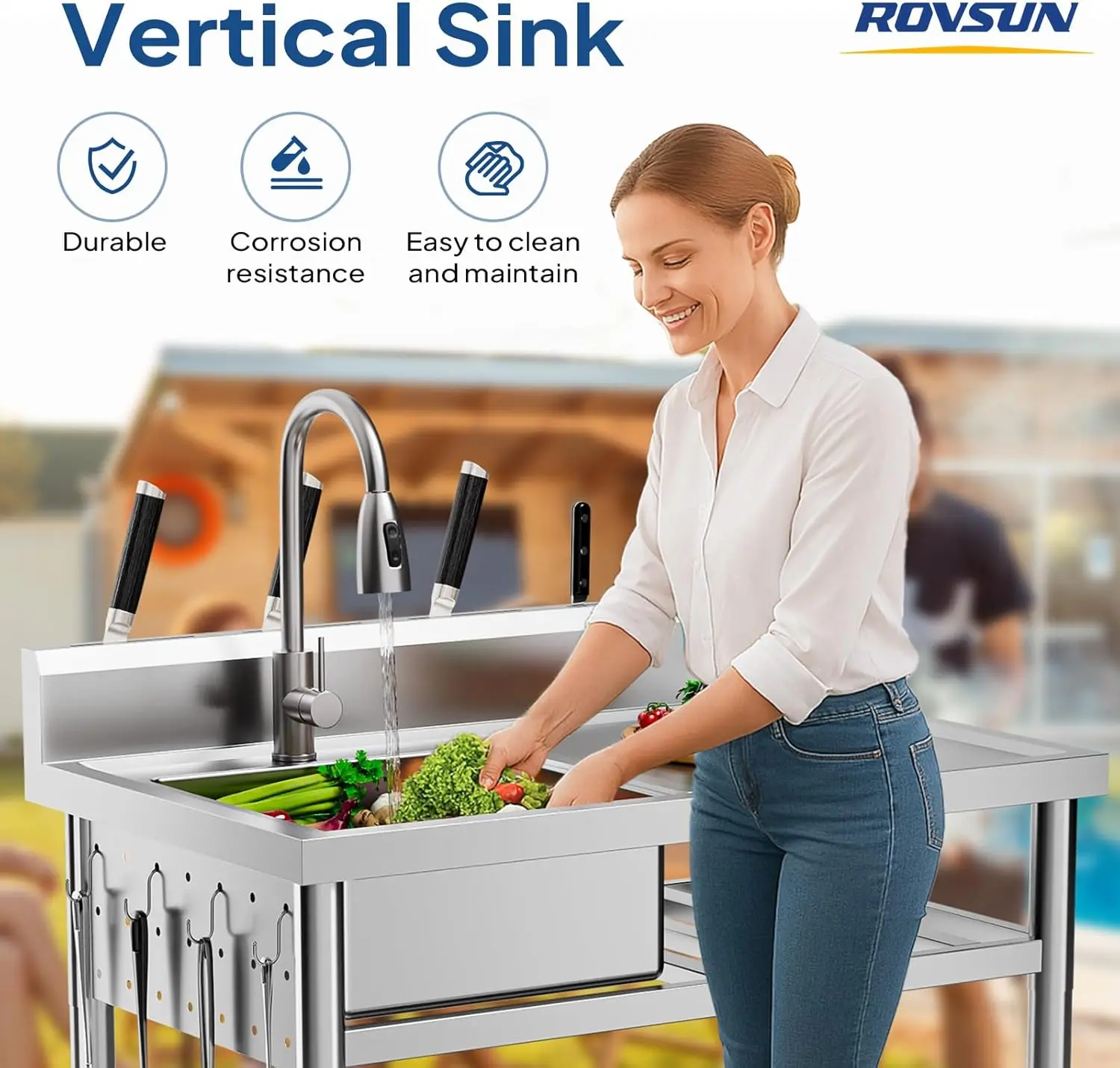 Edelstahl-Allzweckschüssel, Fr – Commercial Kitchen Double Sink Bewertung und Preis