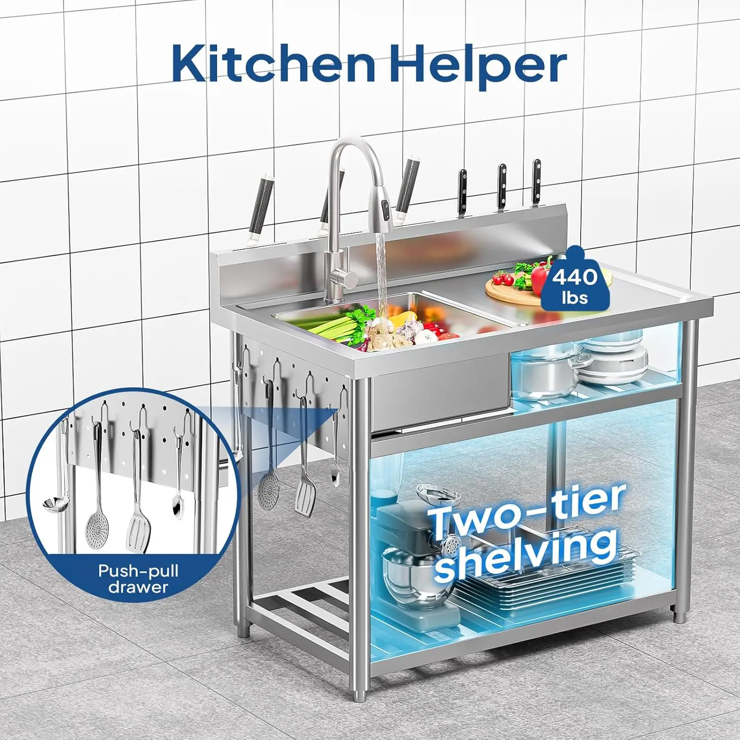 Edelstahl-Allzweckschüssel, Fr – Commercial Kitchen Double Sink Bewertung und Preis