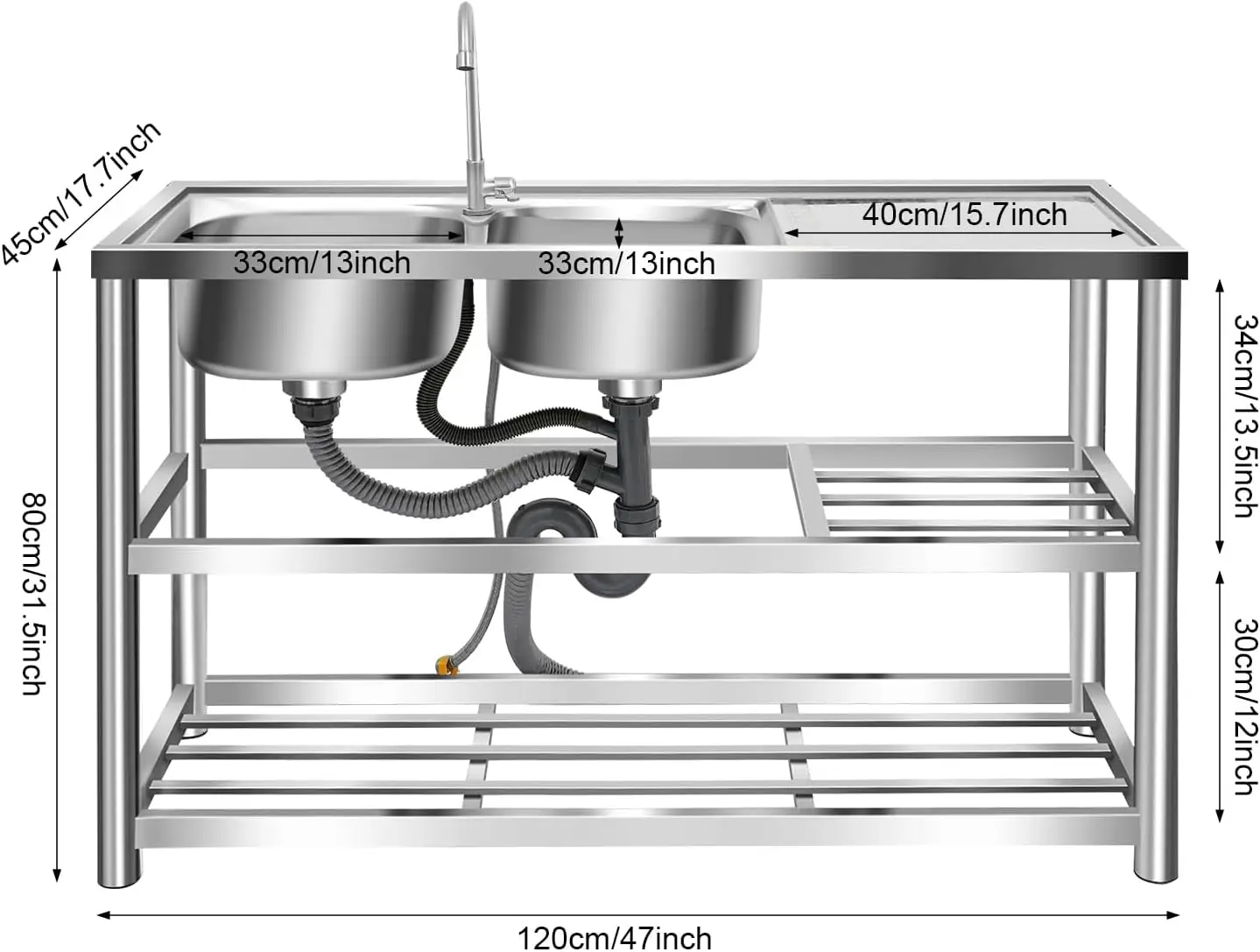 3-stufiges freistehendes Edels – Commercial Kitchen Double Sink Bewertung und Preis