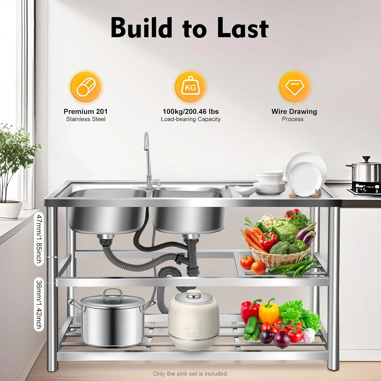 3-stufiges freistehendes Edels – Commercial Kitchen Double Sink Bewertung und Preis