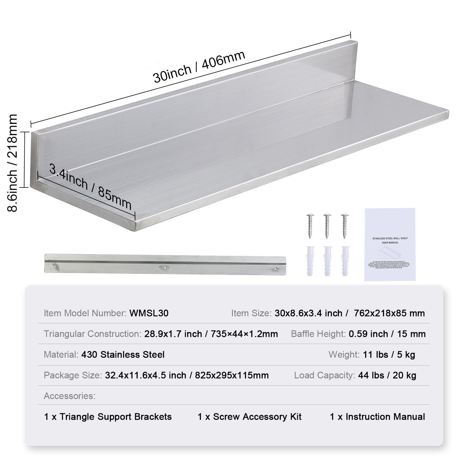 8,6 x 30 Zoll Edelstahlregal,  – Commercial Kitchen Backsplash Bewertung und Preis